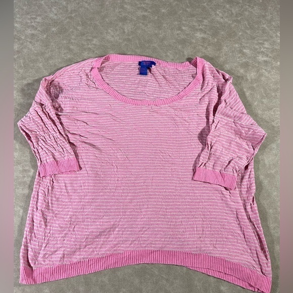 Twiggy London Wide Neck Linen Blend Pink Striped Crew neck Sweater sz L - Picture 1 of 7